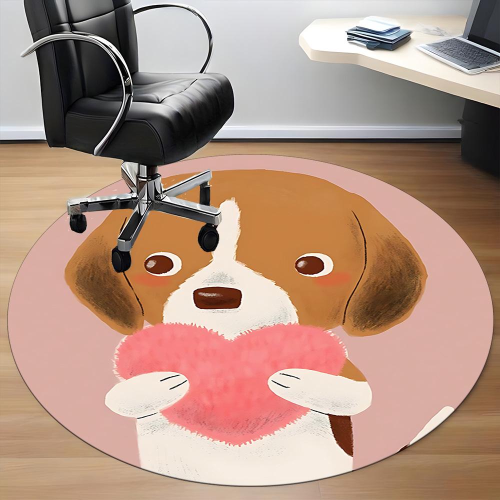 1pc Puppy Heart Office Round Area Rug, Under Office Chairs Bedroom Living Room Home Decor, Room Deco