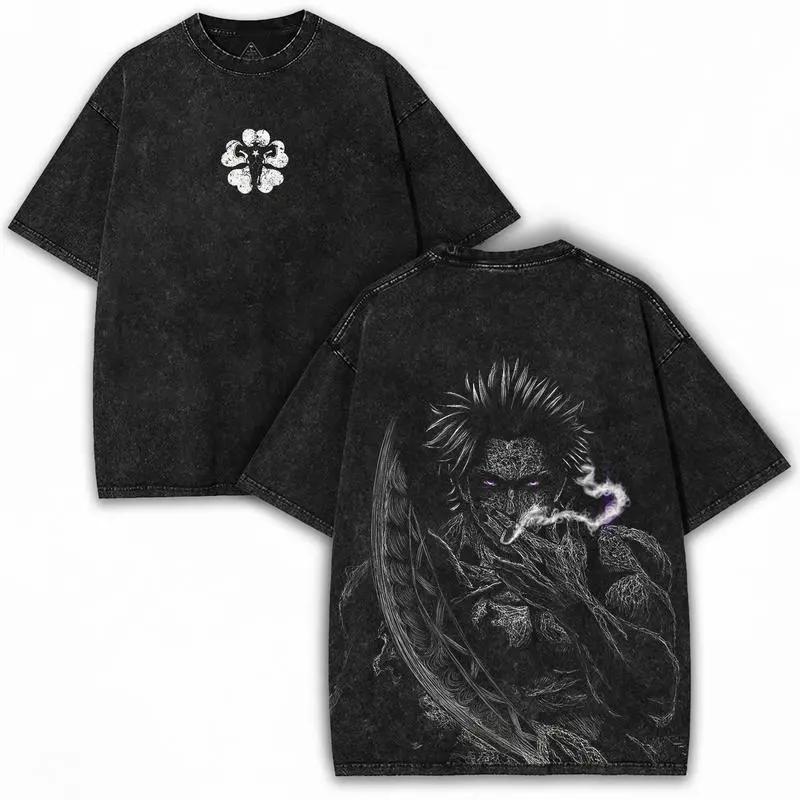 Manga Black Clover Yami Sukehiro Printed Tee Men Short Sleeve Clothing Washed Cotton T-shirt Vintage T Shirt Harajuku Tshirt