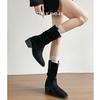 Soft Leather Version~ Western Cowboy Boots Straight Pleated Piled Boots Women's Thick Heel Thin Retro Suede Inner Short Boots
