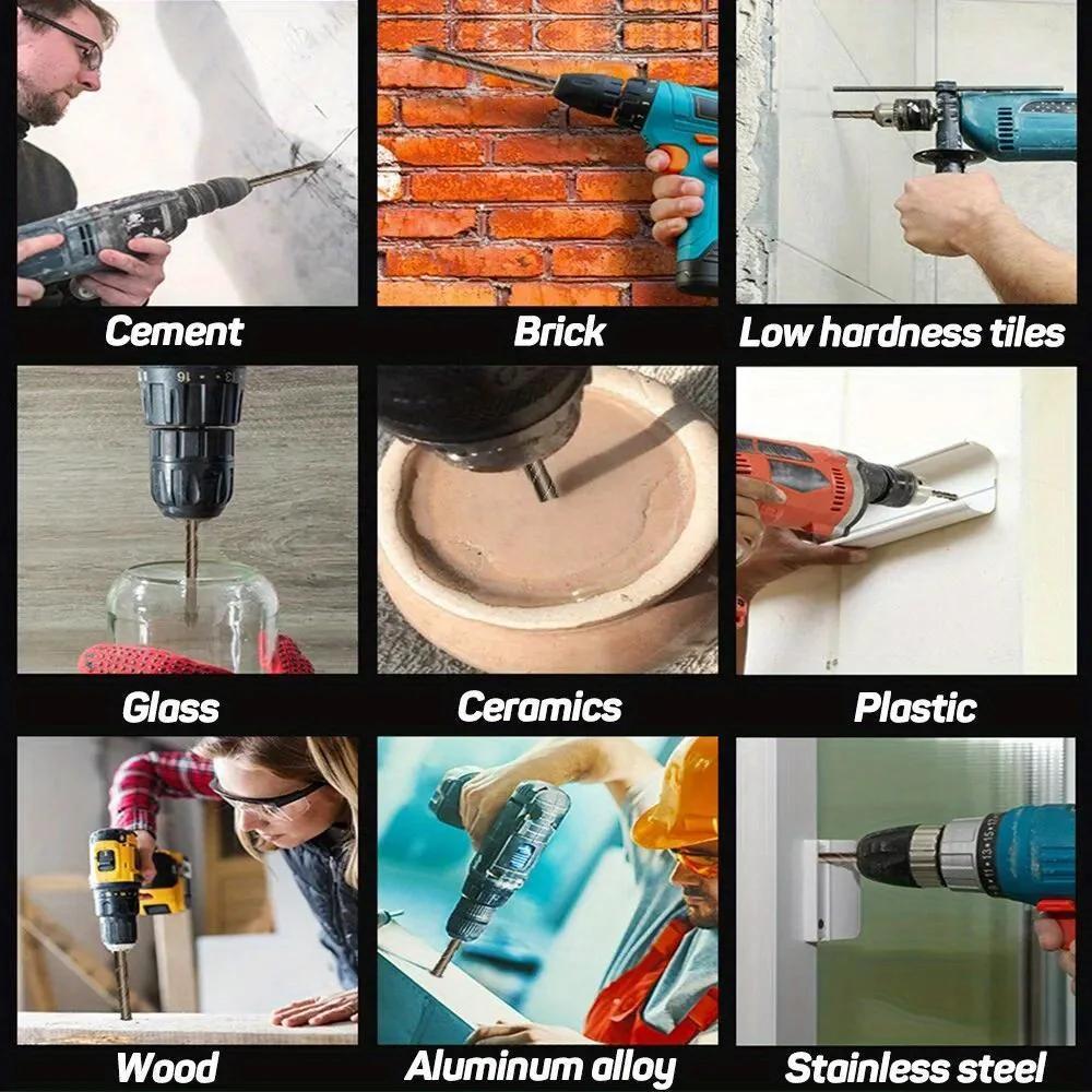 Multi Purpose Drill Bit Set Tungsten Steel Sharp Triangle Design High Hardness for Tile Glass Concrete Marble Wood 3mm 12mm