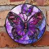 D Flat pc Inspired Cherry Blossoms  Cranes Metal Wall Art  Vintage Muted Green  Golden Round Decorative Plate  cm