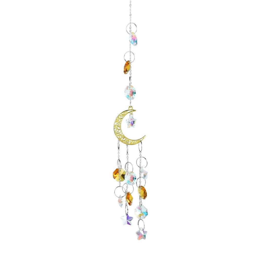 Silver gold moon pentagram window decoration crystal pendant sun catcher Home Wind Chime Pendant Outdoor Garden Plant Decoration