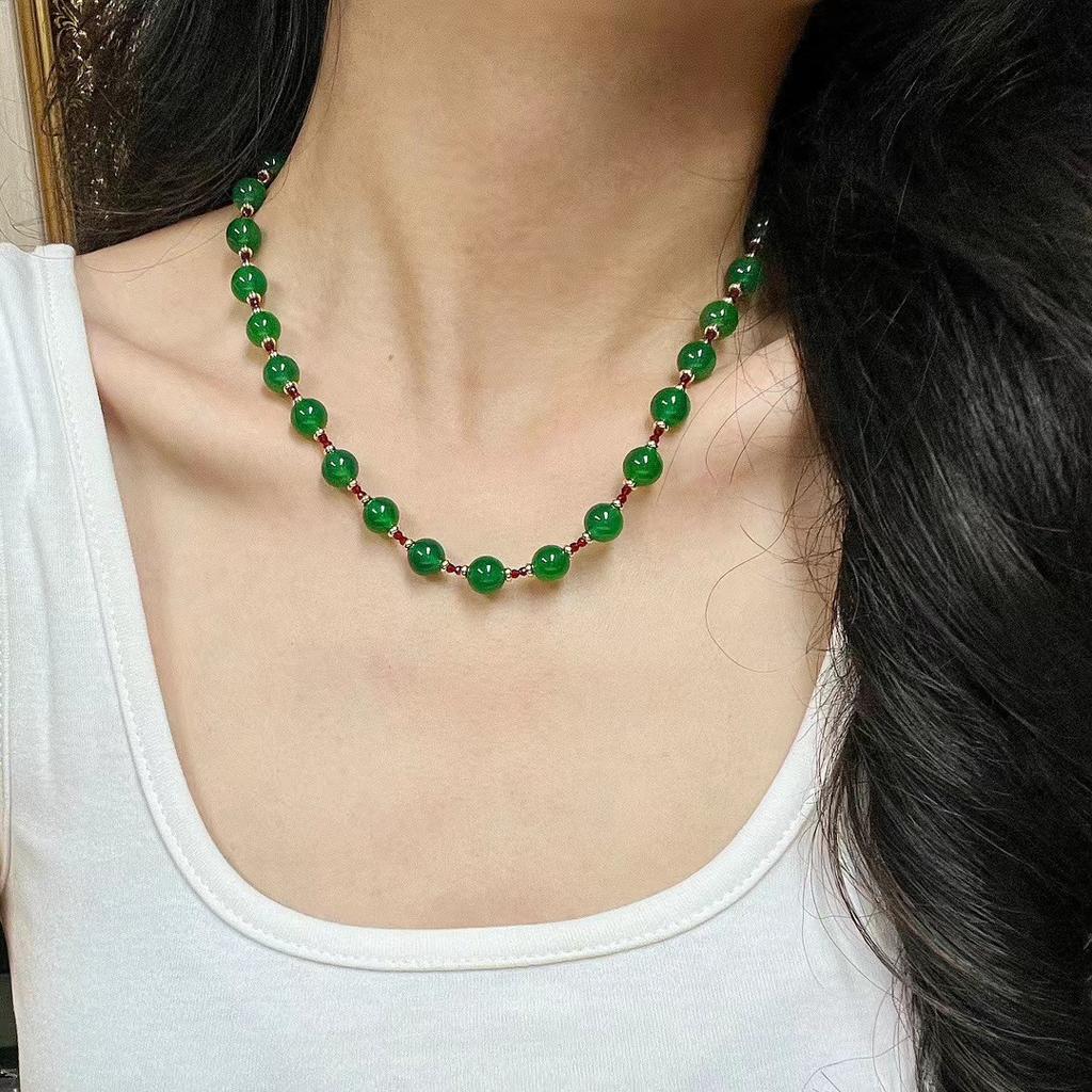 Emperor Green Jade Green Natural Green Agate Green Chalcedony Necklace Clavicle Chain Gypsy Necklace Atmosphere