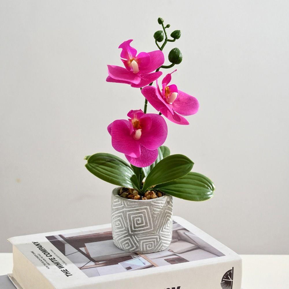 3 Heads Artificial Orchid Flower Advanced Fake Phalaenopsis Bonsai  Party Decor