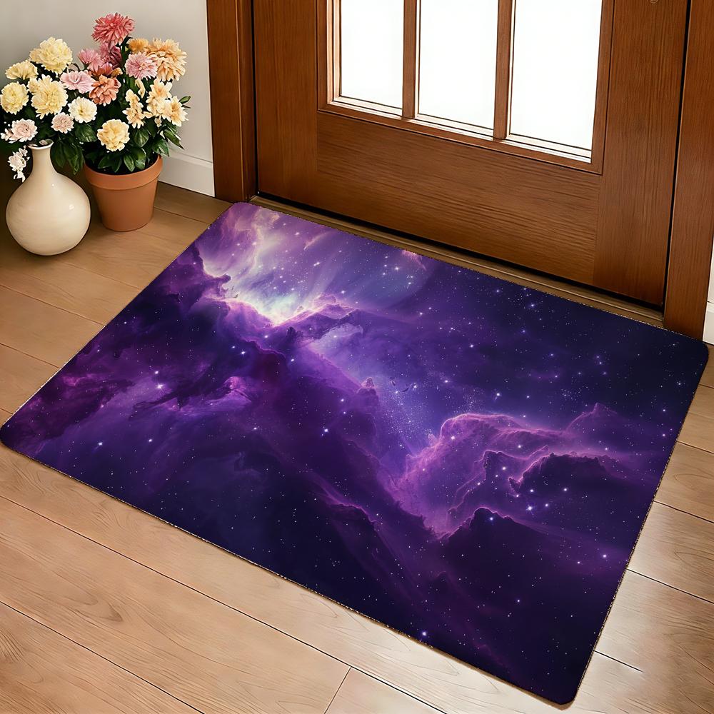 Purple Galaxy Floor Mat Cozy Flannel Soft Thick Non-Slip Mat For Living Room Bedroom Kitchen Decor Rugs