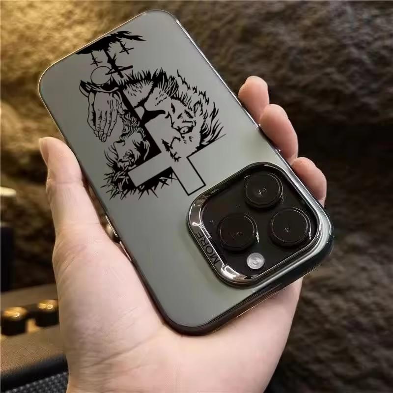 Case For Samsung Galaxy A55 5G A54 A35 A15 Galaxy S25 S24 Ultra S23 FE S22 Plus S21 S20 Cross Pattern Bicolor Lion Phone Cover
