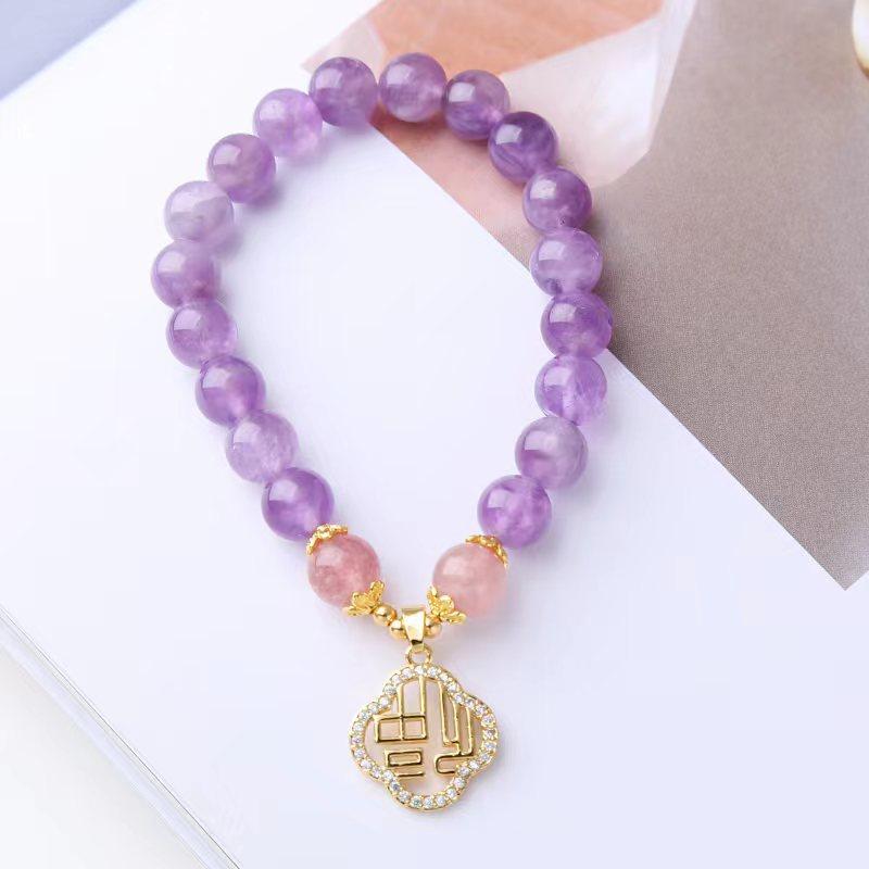 Natural Amethyst Bracelet Strawberry Crystal Bracelet Single Bangles Women Fashion Jewelry Accessories Gift