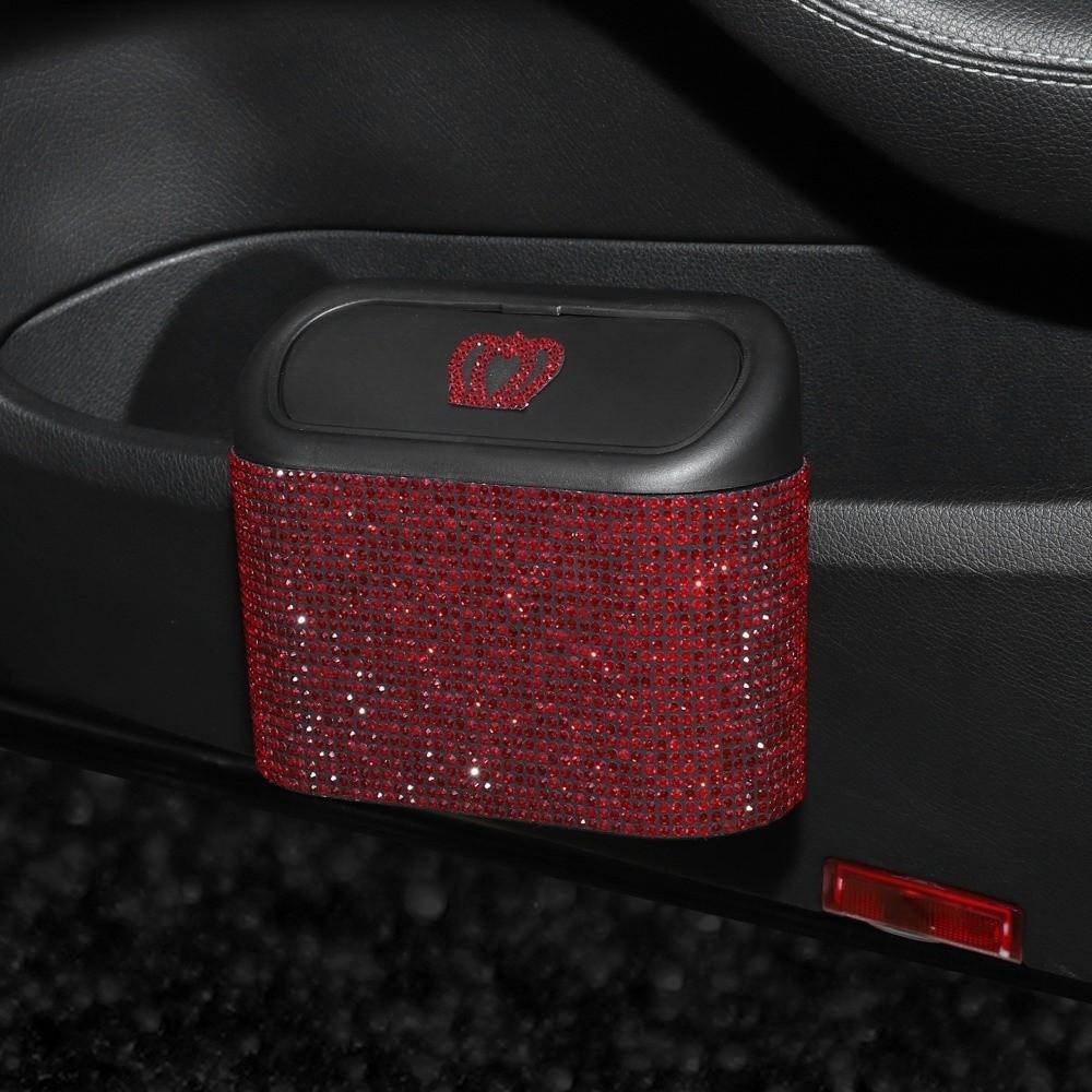 Shimmering Rhinestone Car Seat Back Trash Basket Hanging Mini Desktop Trash Can  Office