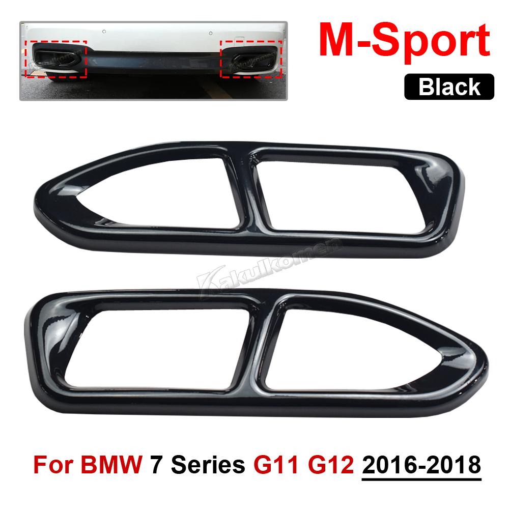 2Pcs Black/Chrome Silver Steel Car Exhaust Muffler Pipe Tip Cover Trim For BMW 7 Series G11 G12 M-Sport 2016-2018 Accessories Black M-Sport 16-18