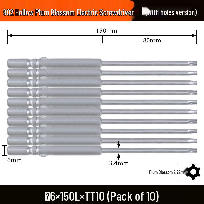 Nigao S2 802 Torx Electric Screwdriver Bit, 6mm Round Shank with Hole