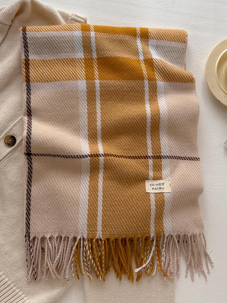Plaid Long Scarf Winter Warm Imitation Cashmere Women Pashmina Foulard Bandana Scarves Female Luxury Hijab Tassel Shawl Wraps