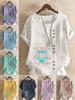 Damenmode Buchstabendruck Rundhals Kurzarm T-Shirt Sommer Lässig Baumwolle Leinen Grafikshirt Freizeit Locker Bluse Oberteile