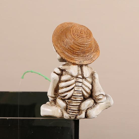 Fishing Cartoon Frog Figurine Resin Fishing Crocodile Panda Skeleton Statue Sculpture Outdoor Garden Pond Fish Tank Decoration Ornament