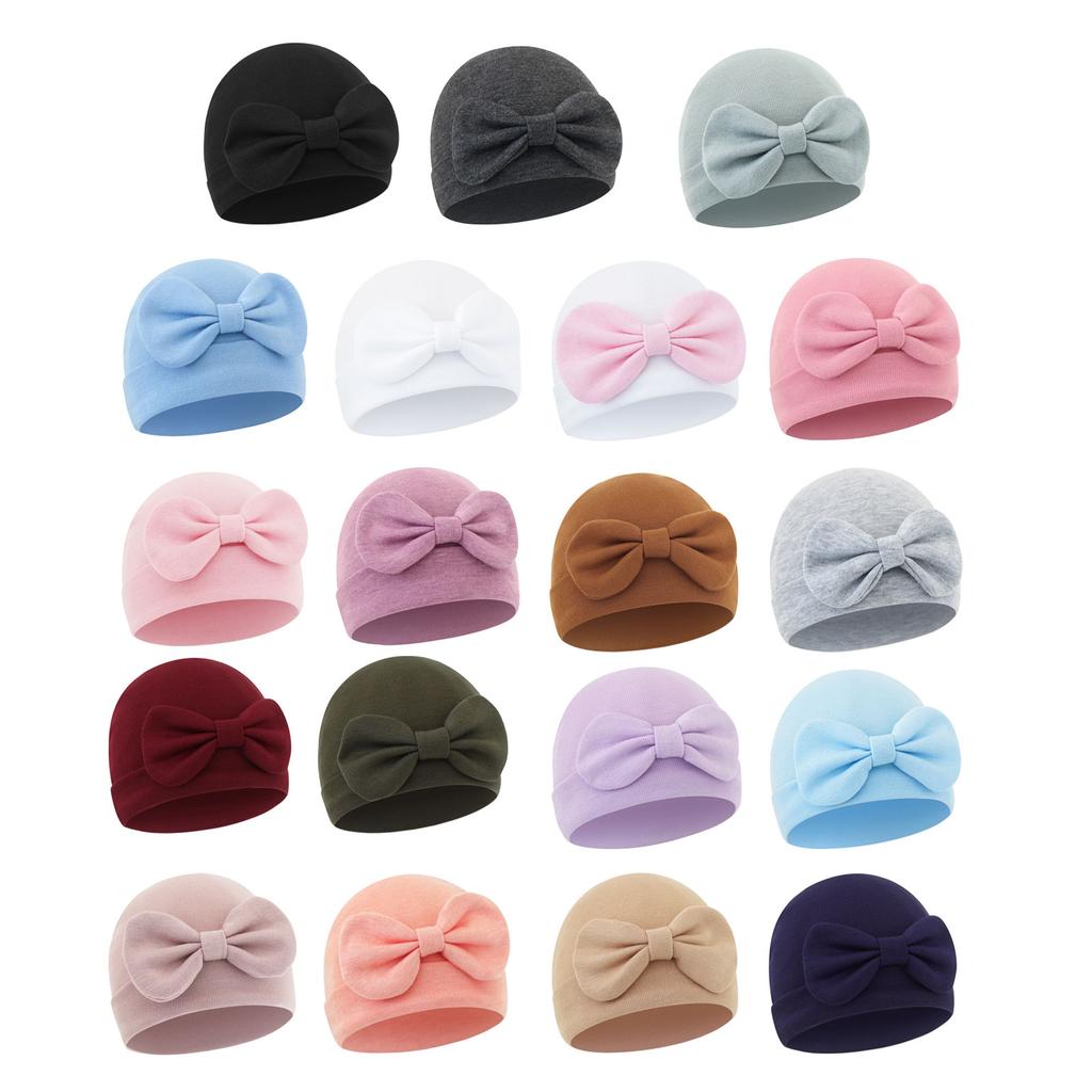 Breathable Baby Bonnet Hat Cotton Newborns Bowknot Beanie Fetal Cap Comfortable Headwear for 0 To 6 Months Unisex