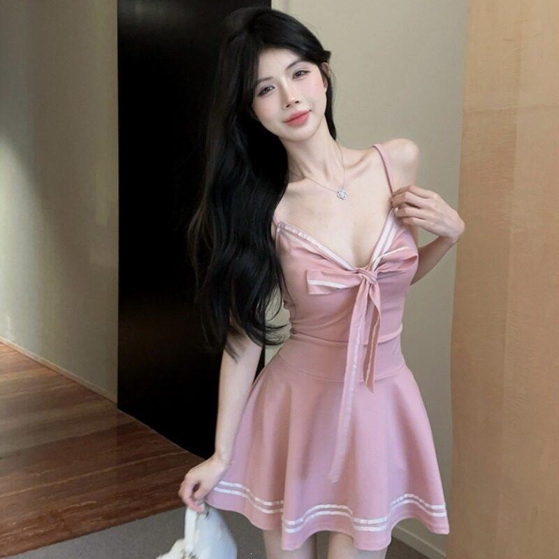 Bow Tie Lace-up Slim JK Uniform Camisole Mini Skirt Dress