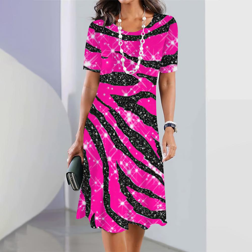 Women Dresses Leopard Animal Print Elegant Dresses Summer Medium Length Dress Large Size Female Fashion Trend