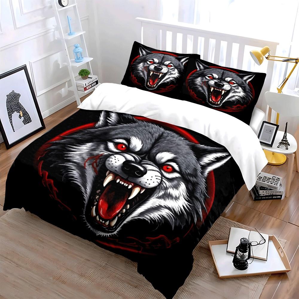 Fierce Wolf Design Apparel Set Exquisite three-piece bedding set gift for kids and adults
