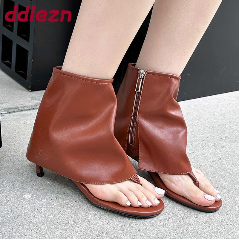 Fashion Female Low Heel Footwear Sandals Ankle Boots For Women Flip Flops Fashion Open Toe Ladies Sandals Booties With Zippers Shoes