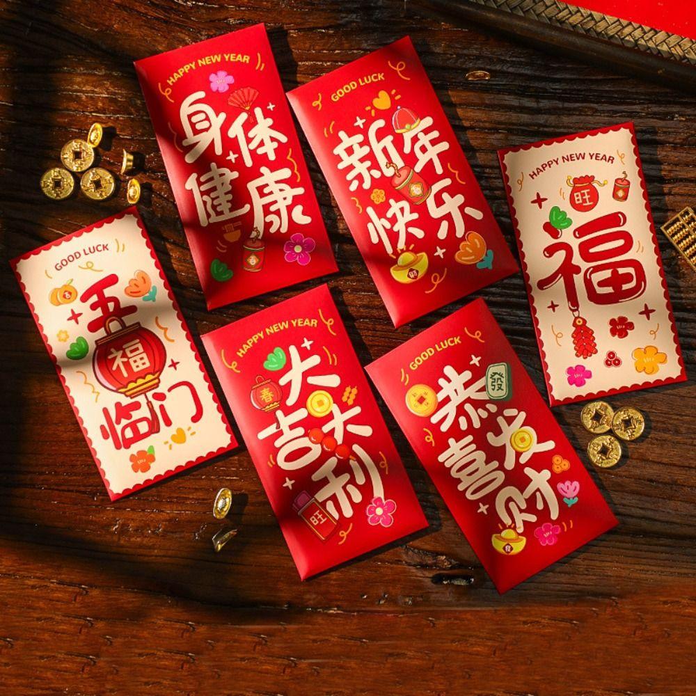 6 STÜCK Vintage Glücksgeld-Umschläge Chinesischer Stil Geldtasche Neujahr Roter Umschlag Frühlingsfest