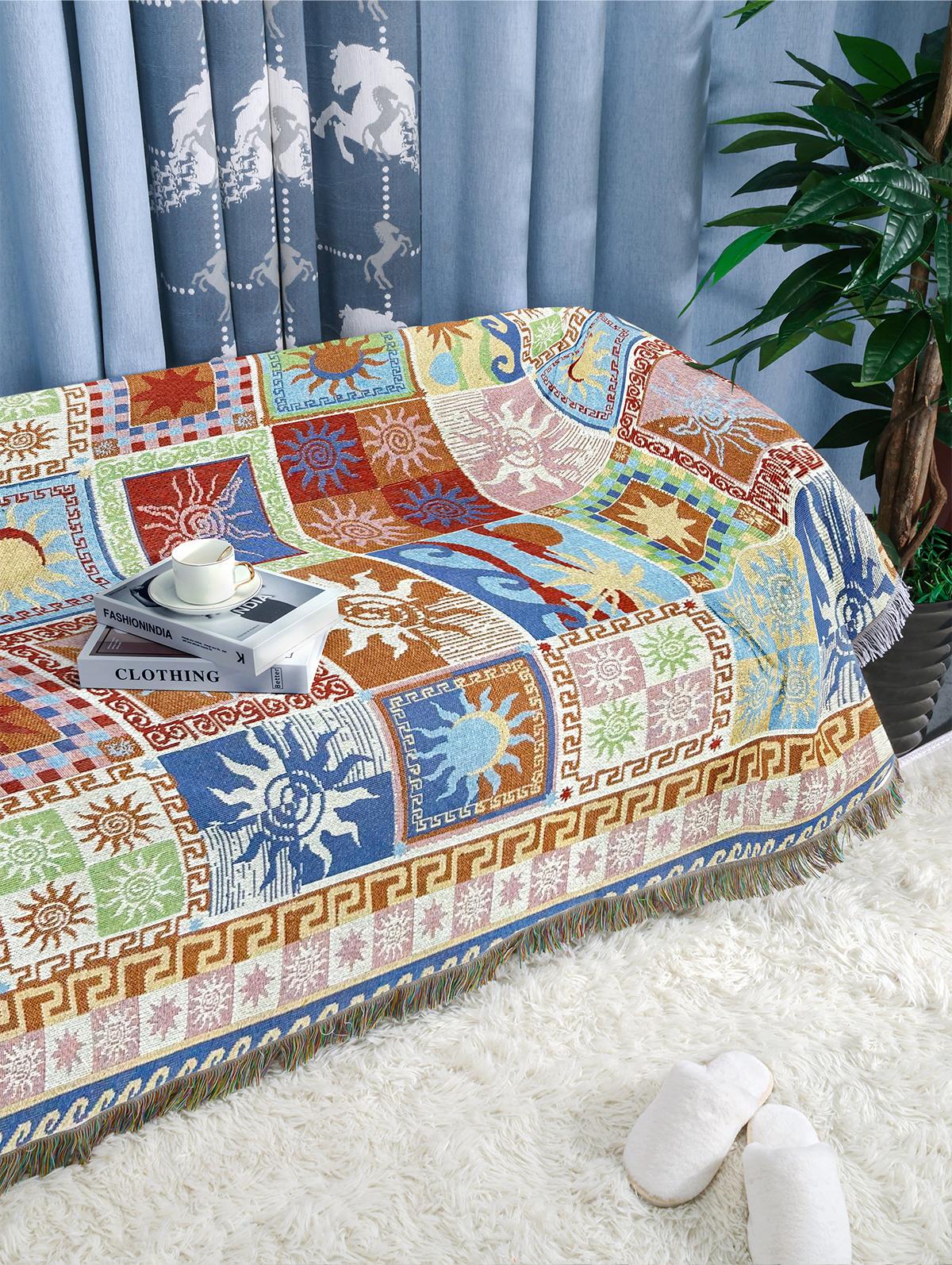 High Quality Custom Design Luxury Woven Blankets Throws Multicolored Patterned Jacquard Woven Blanket 130cm*160cm