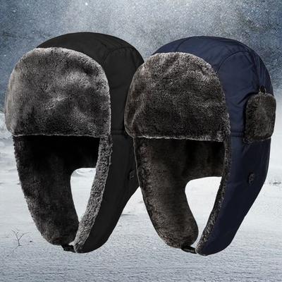 Ear Protection Winter Bomber Cap Windproof Warm Snow Cap Men's Winter Earflap Hat  Outdoors Sports
