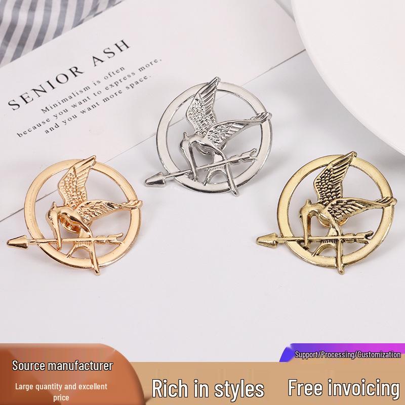 2024 Mockingbird Retro Metal Brooch - European & American Style, Versatile Round Alloy Jewelry.