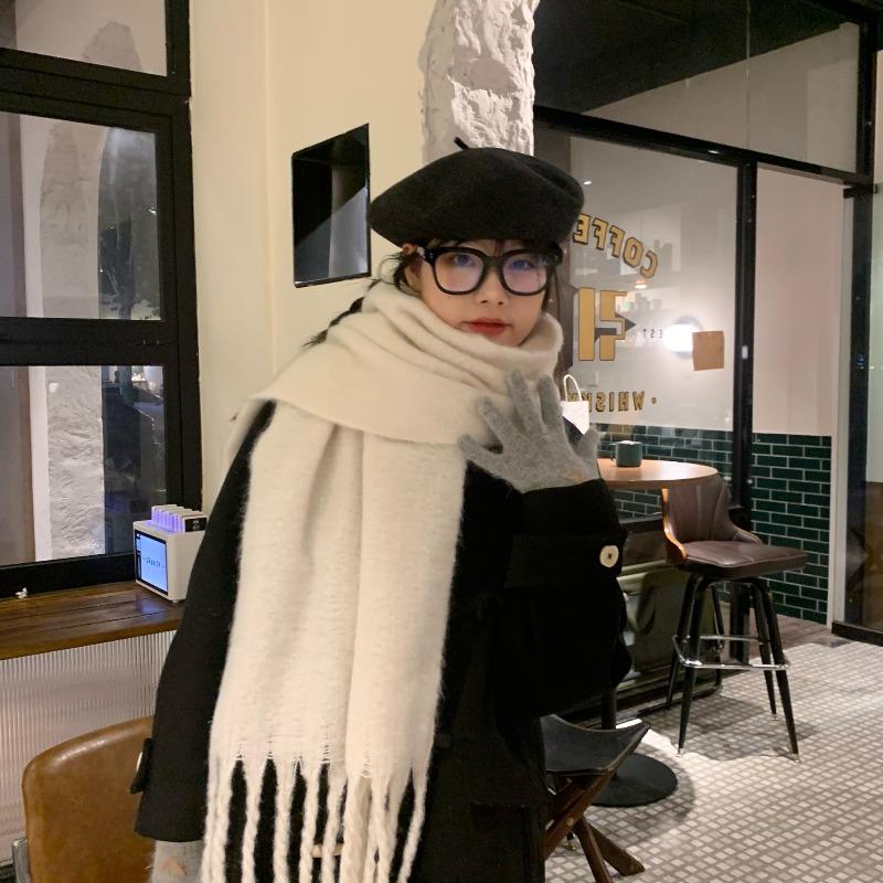 Cream sweet girl style extended scarf new autumn and winter imitation cashmere fluffy versatile fashion warm scarf