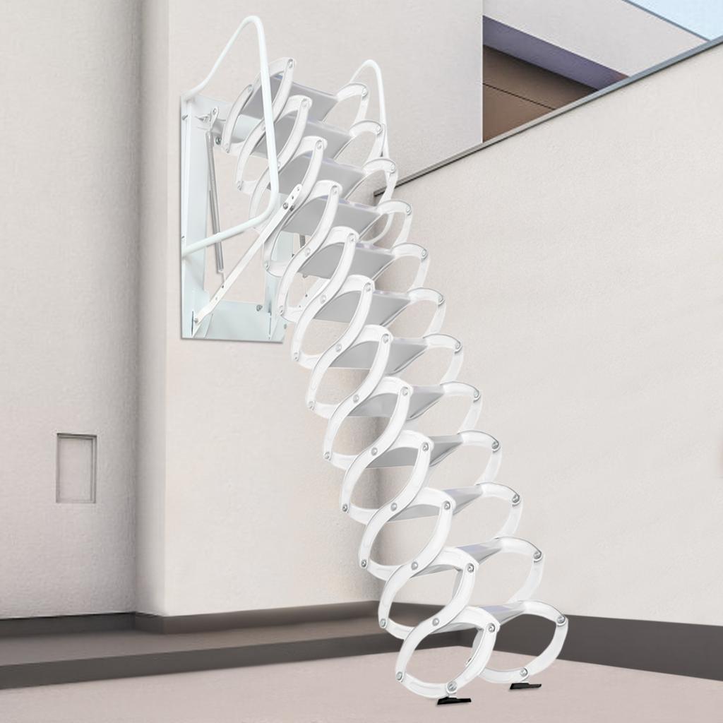 12 Steps Wall-mounted Non-slip Telescopic Extension Folding Ladder 881.85 Lbs Capacity Al-mg Alloy Multi Purpose With Handrails