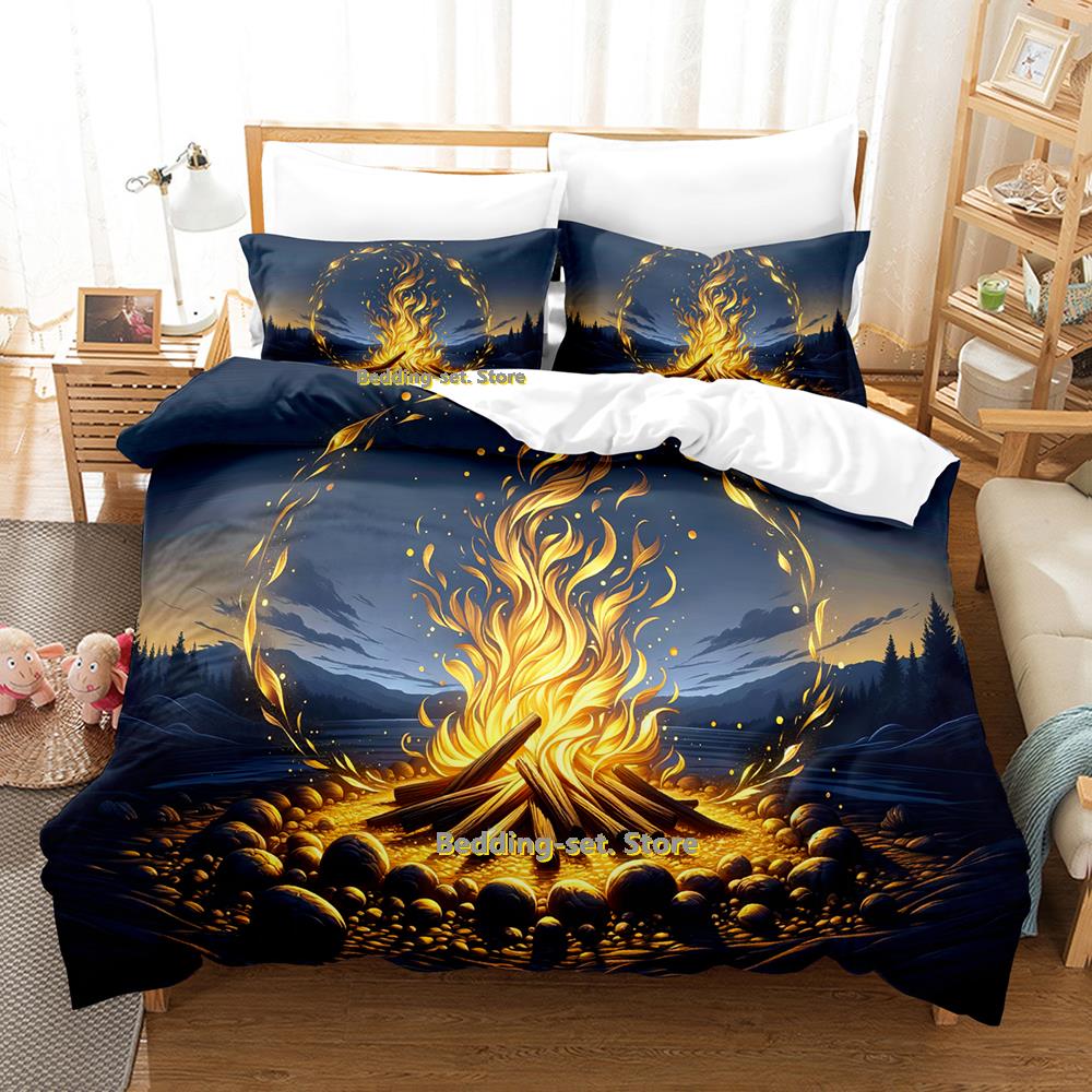 Cool Bonfire Bedding Set Single Twin Full Queen King Size Bed Set Adult Kid Bedroom Duvetcover Sets 3D Print Anime Bed Sheet Set