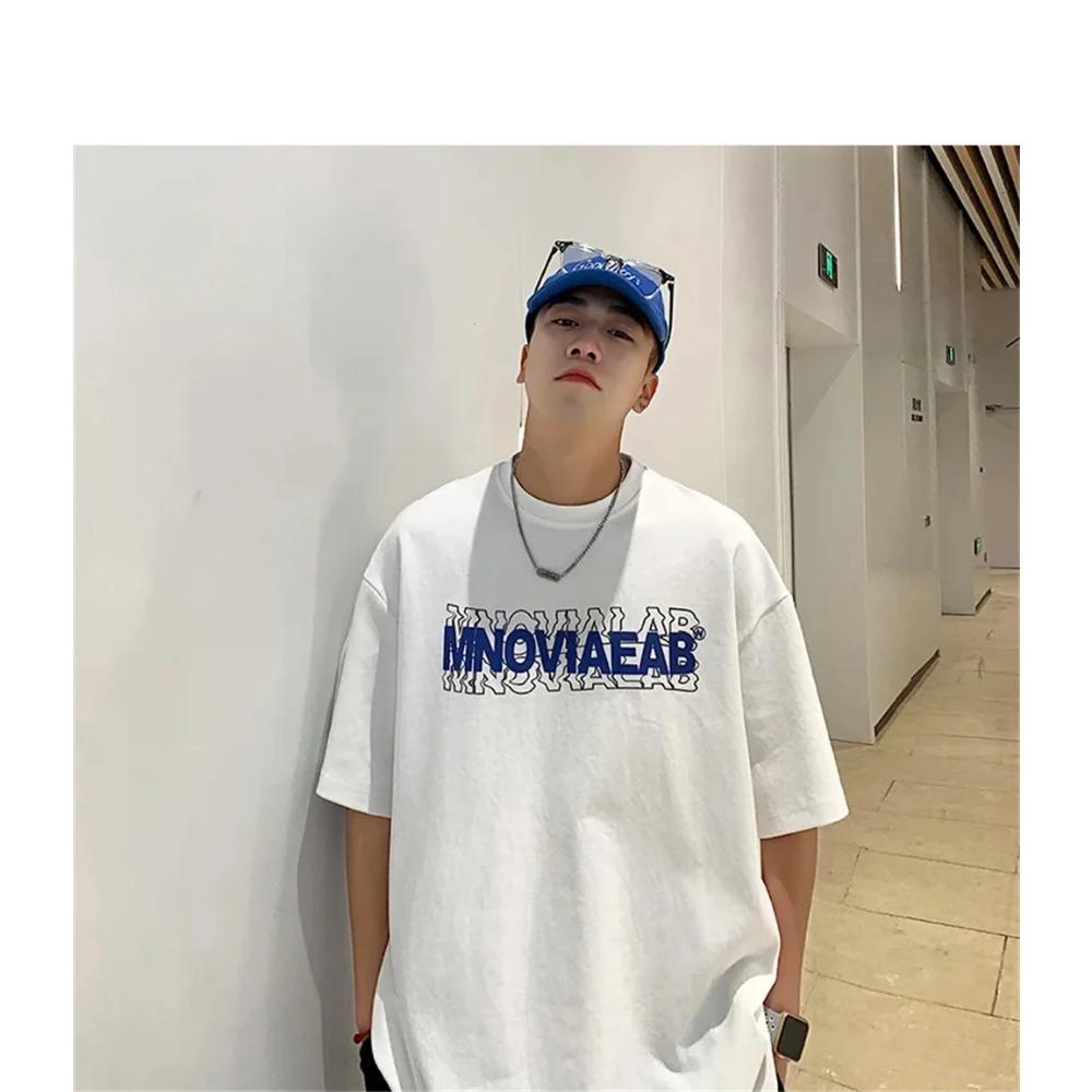 American 210GSM Printed Men's T-shirts Oversized Casual Summer Cotton Short Sleeve Tees Ins Male Top Streetwear Men Clothes