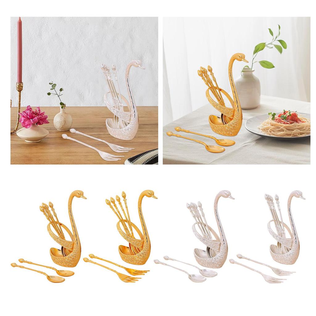 Dessert Flatware Set Swan Spoon Organizer Dinnerware Base Holder for Restaurant Decor