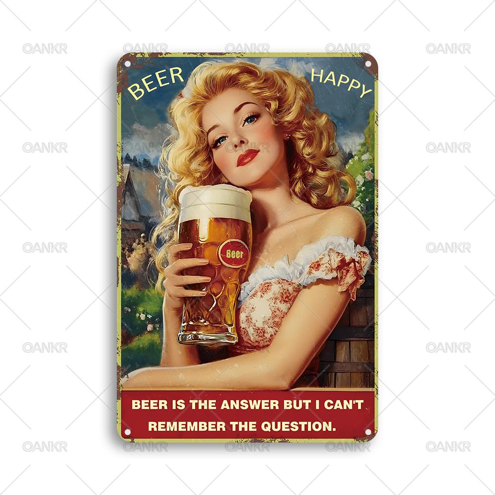 

Vintage Sexy Girl Metal Tin Sign Funy Beer Is The Answer But I Cant Remember The Question Poster Metal Signs for Bar Home Decor 20x30cm（7.8x11.8inch）
