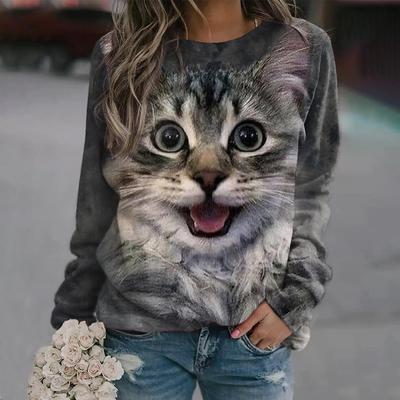 Tricou cu mânecă lungă pentru femei 2022 Tricou cu decolteu în formă de pisică drăguț Kawaii Tricou imitație de bumbac pentru femei Tricou Harajuku Topuri haine