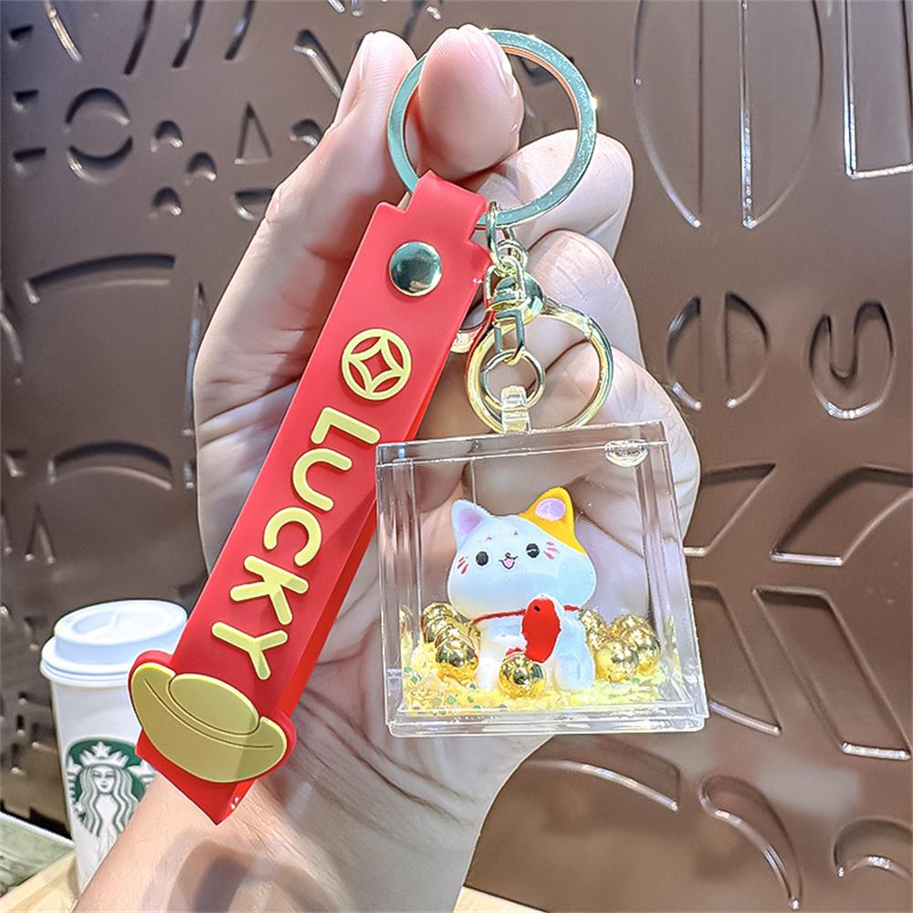 Maneki Neko Keychain Mini Lucky Cat Stress Relief Gift School Bag Charm Car Decor Cute Fashion Keychain