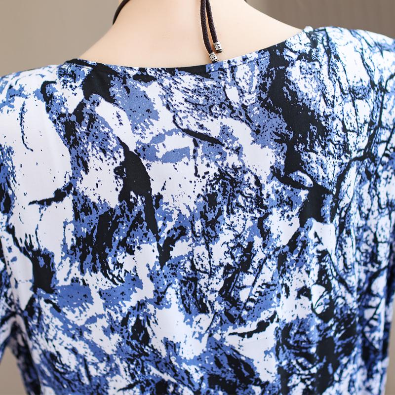 Casual Summer Women's Dresses  Plus Size Half Sleeve Vintage Print Long Dress Female