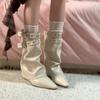 Pointed Toe Temperament Wedge Heel Trouser Boots Women'S New Skinny Belt Buckle French Spice Girl Short Boots