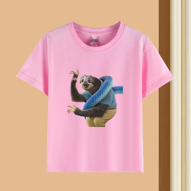 Dětské tričko s krátkým rukávem a kulatým výstřihem - 230g čistá bavlna s potiskem zvířat