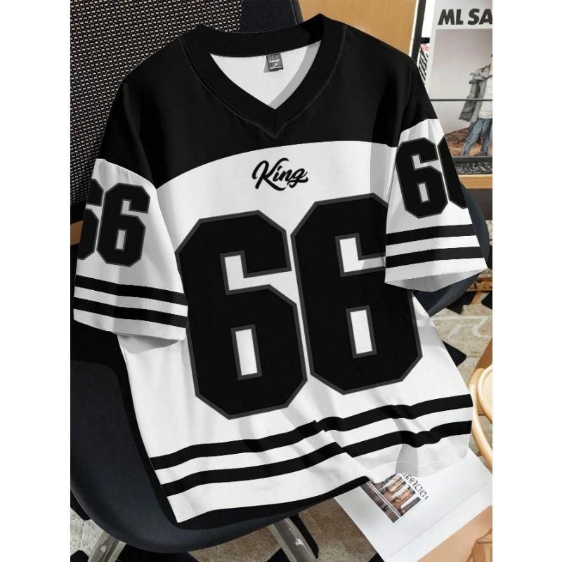 2025 Summer New Men's 66 Letter King Printed T-shirt Men's Short Sleeve Sportswear Football T-shirt Vintage T-shirt Men's Clothi