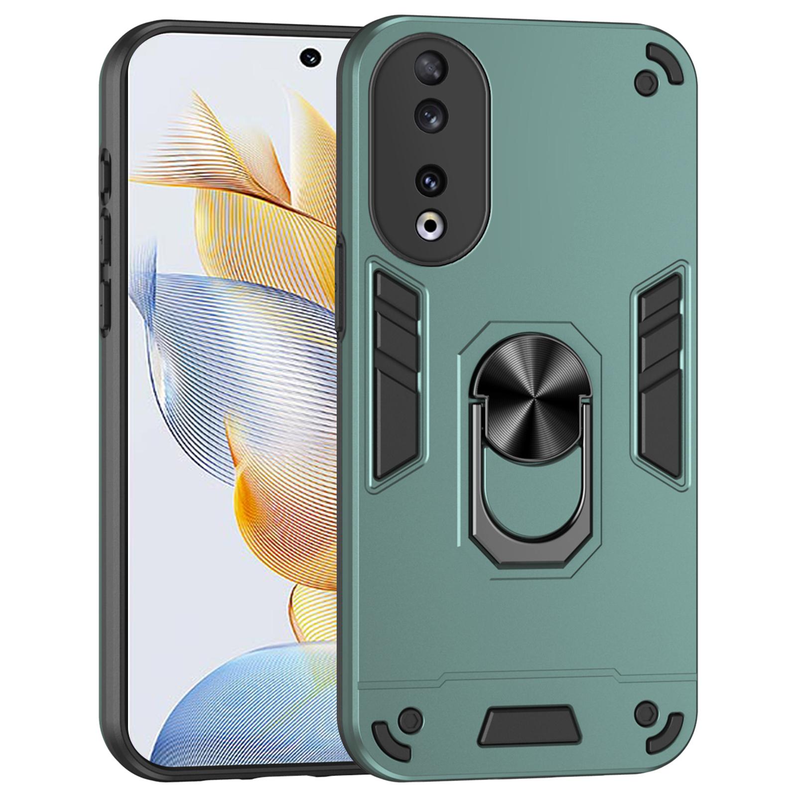 

PC+TPU Case for Honor 90 Shell Rotating Ring Kickstand Drop-resistant Back Cover Green