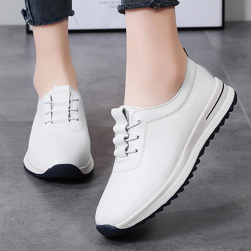

Women Platform Loafers Black Casual Leather Elevator Shoes Thick Sole Height Increase White Sneakers 41 белый
