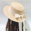 Lace Bow Streamer Beach Straw Hat Women's Summer Sunshade Sun Protection Raffia Flat Top Hat Seaside Vacation Sun Hat