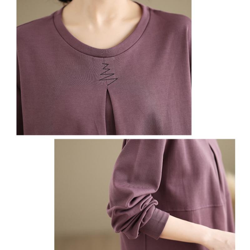 DIMANAF 2025 Autumn Plus Size T-Shirt Women Long Sleeve Pullover Hoodies Loose Tops Tees Shirt Cotton