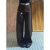 Women's High-Waist Floral Button Retro Jeans - Wide Leg, Loose Fit for Fall/Winter