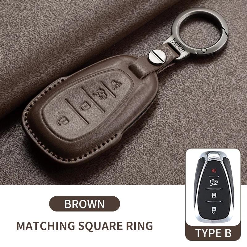 Leather Car Key Case Cover Holder Keychain Shell for Chevrolet 2017 2018 2019 Malibu Camaro Cruze Traverse Sonic Volt Equinox