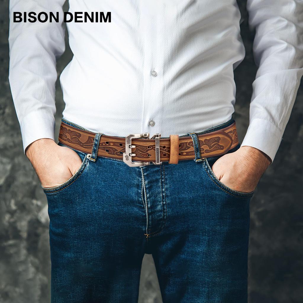 Genuine Leather Plus Casual Leather Jeans Work Adjustable Includes Presentation Day Gift [BISON DENIM] Men's Belt, Sizes, Belt, Belt, Belt, Length,