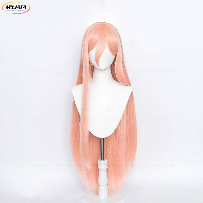 Hoge Kwaliteit Anime Makima Power Cosplay Pruik Lang Oranje Roze Hittebestendig Synthetisch Haar Feest Rolspel Pruiken + Pruikenkapje + Hoorns One Size beige