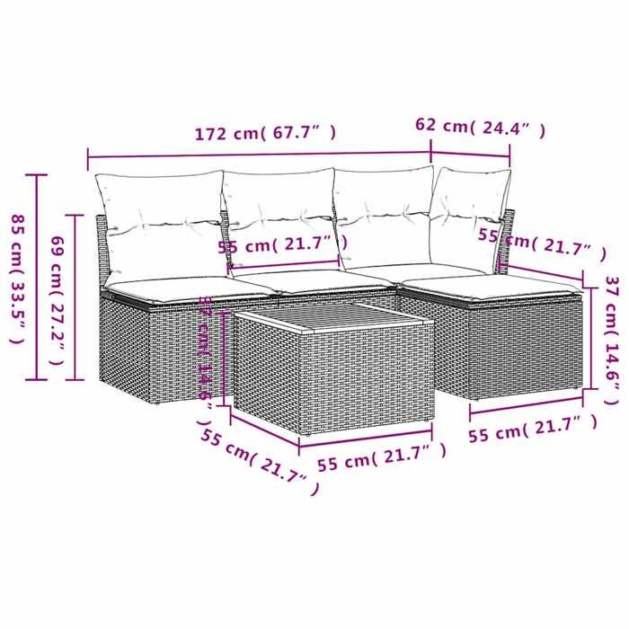 VidaXL Garden Lounge Set with Cushions 5 Pcs, Patio Sofas, Patio Furniture Set, Outdoor Furniture, Black 3255923