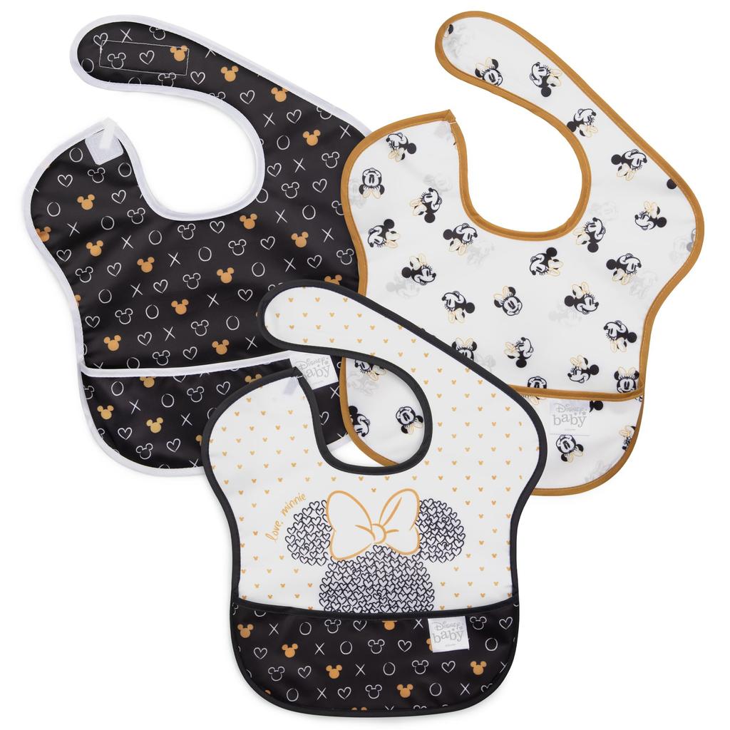 bumkins Disney Collaboration Bib Set of 3 Japanese Super Soft and Machine Washable and Waterproof Mealtime Bib for Babies Love Minnie Oil-Resistant