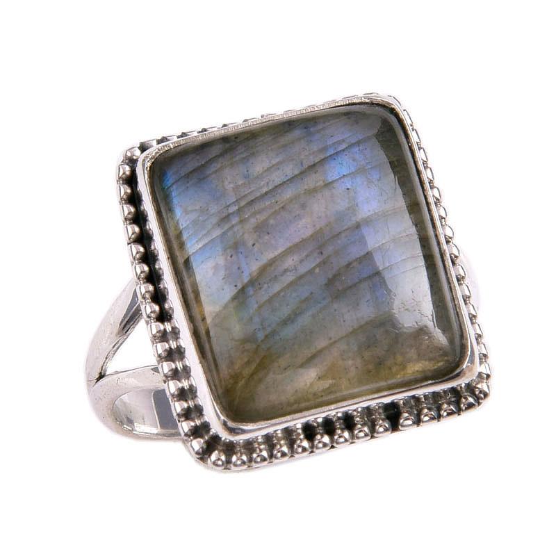 Natural Labradorite Gemstone 925 Solid Sterling Silver Jewelry Ring S.9.5 w9c77