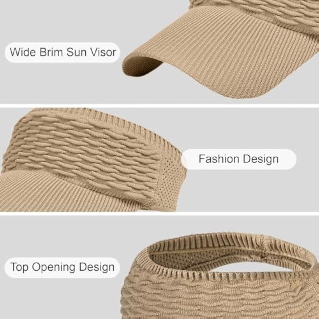 Sun Visor Hats for Women, Knitted Visor Hat Elastic with Empty Top, UV Protection Visors for Outdoor Activities